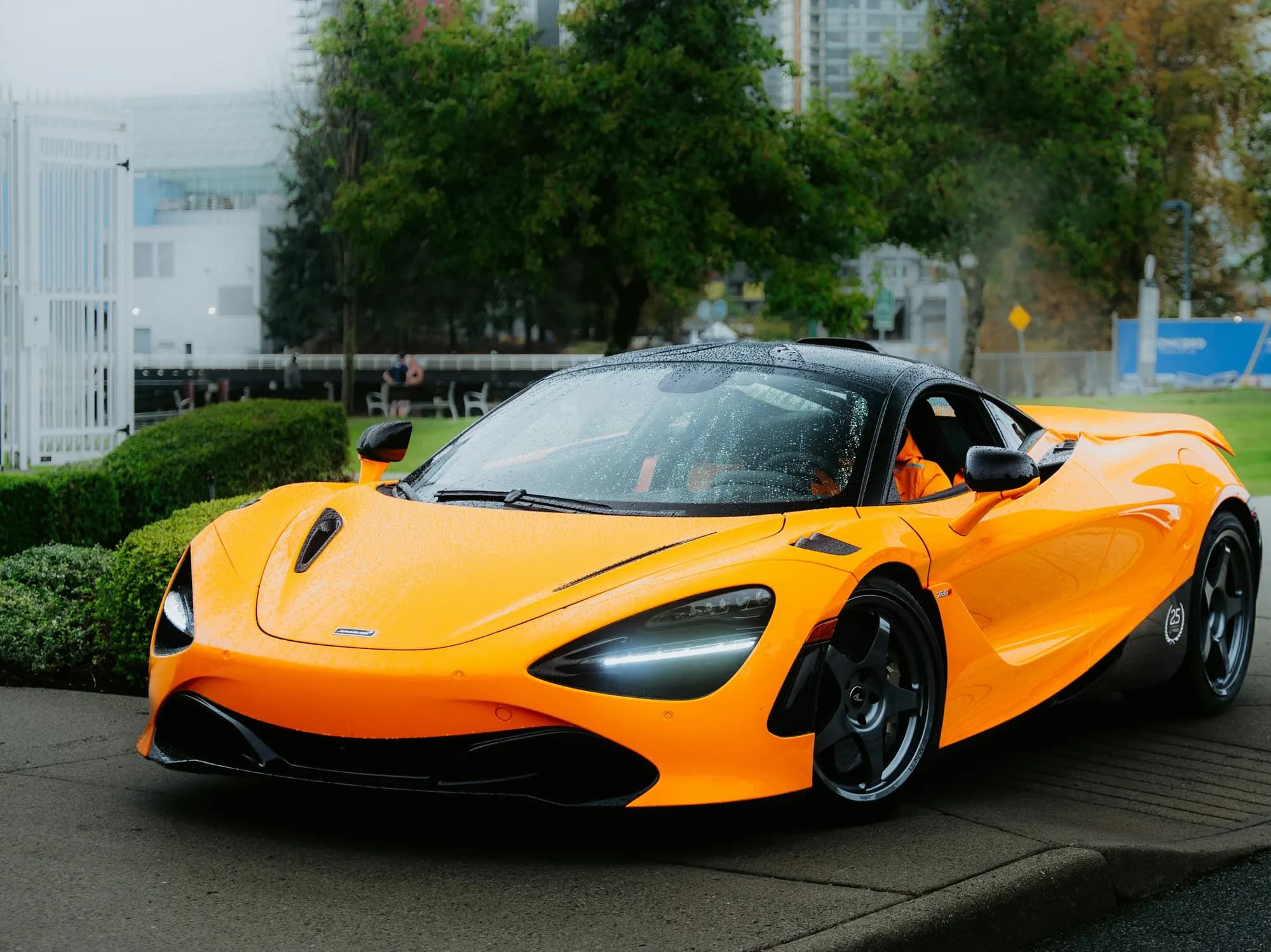 Orange McLaren 720S, front three-quarter view